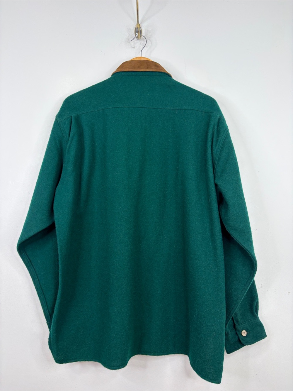 Woolrich Overshirt Mens XL Dark Green Wool Flannel Long Sleeve Elbow Patches - Picture 2 of 11